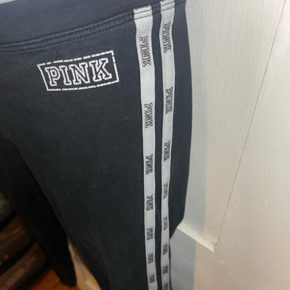 PINK Victoria's Secret Black Leggings with Side Logo Stripe